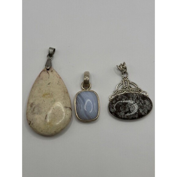 Unbranded Jewelry - 925 Sterling Silver Large Stone Pendant Lot Blue Lace Agate